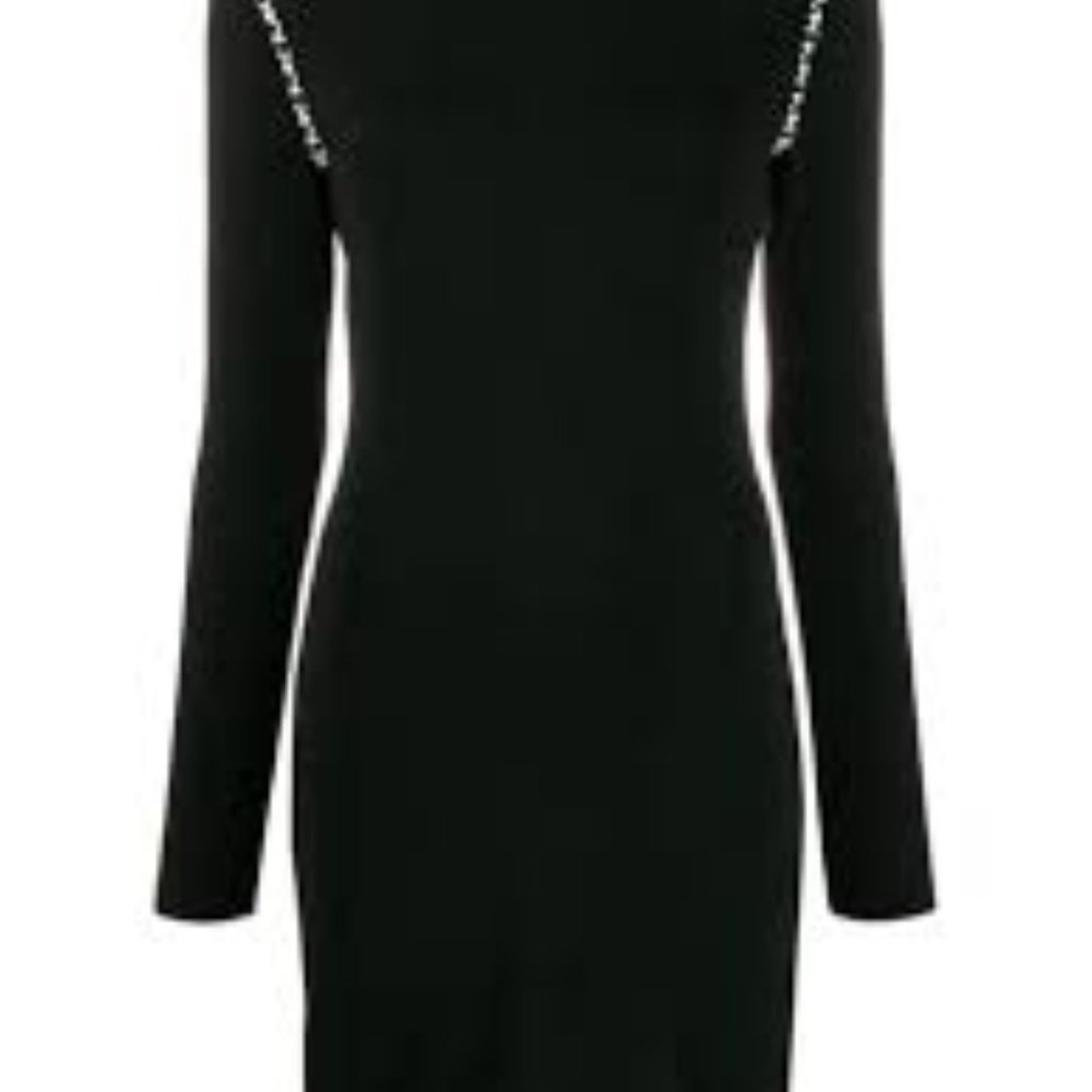 Michael Michael Kors Long-sleeve Logo Trim Mini Dress In Black - Picture 2 of 4